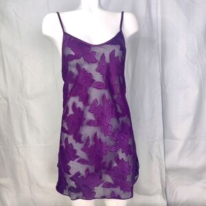 Grape Purple Sheer Slip Dress Cover Up Negligee Women's Sz Med Spaghetti Straps